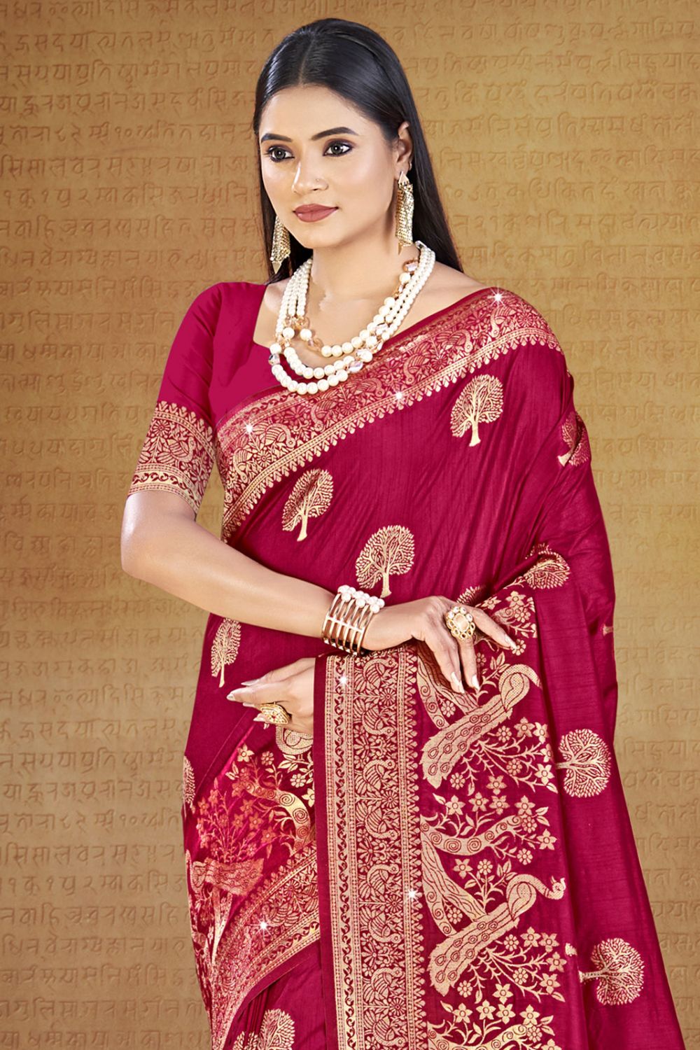 Maroon Silk Woven Work Saree