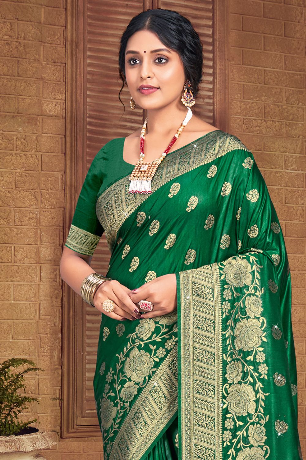 Green Silk Woven Work Saree