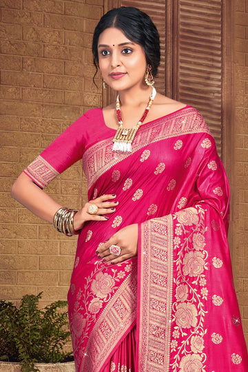 Fuchsia Weaving Work Silk Saree