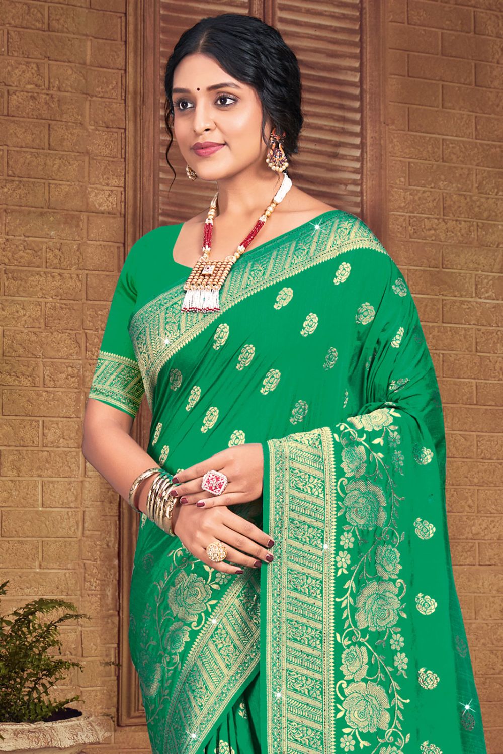 Green Silk Woven Work Saree