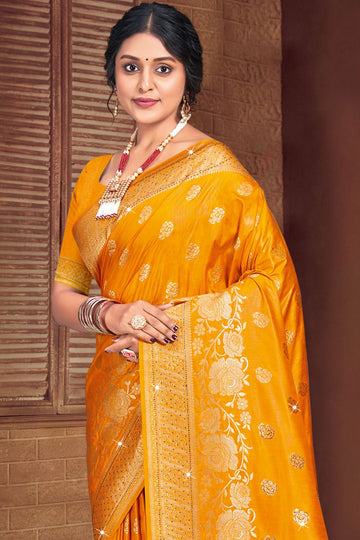 Mustard Yellow Weaving Work Silk Saree