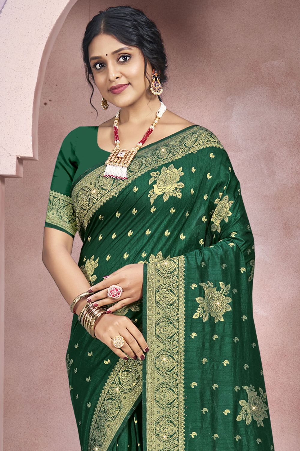 Green Silk Woven Work Saree