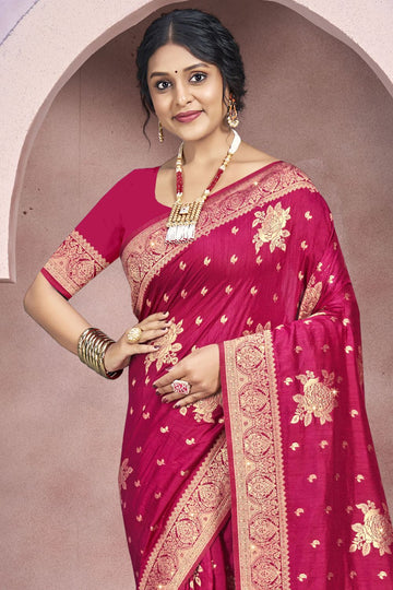 Red Weaving Work Silk Saree