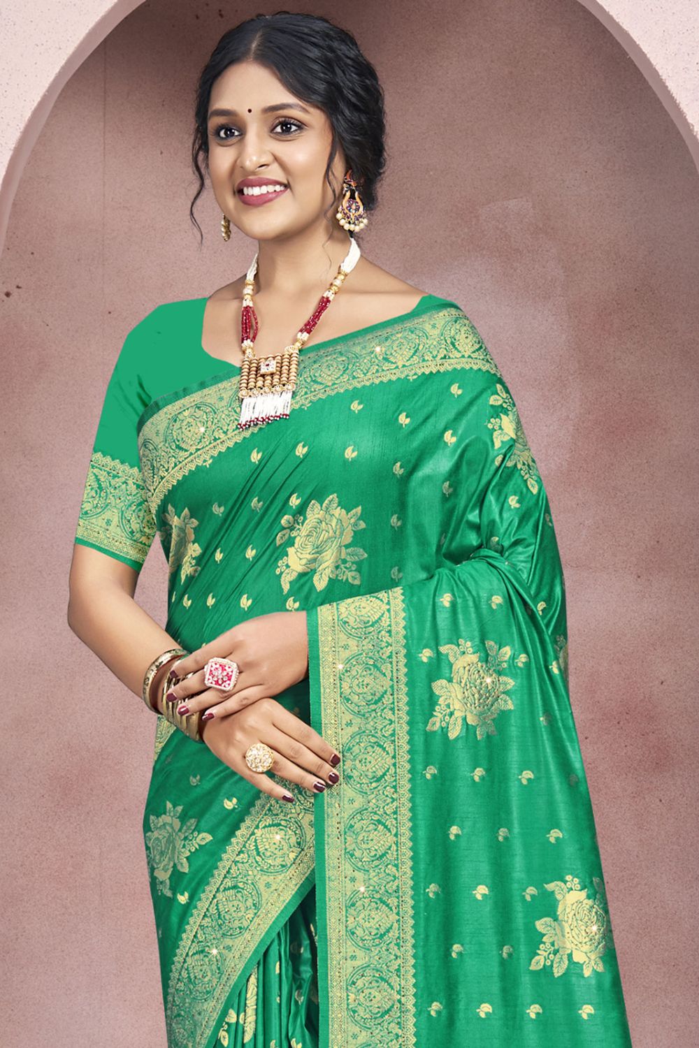 Sea Green Silk Woven Work Saree