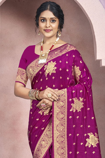 Magenta Weaving Work Silk Saree