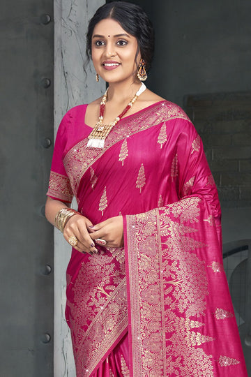 Rani Pink Weaving Work Silk Saree