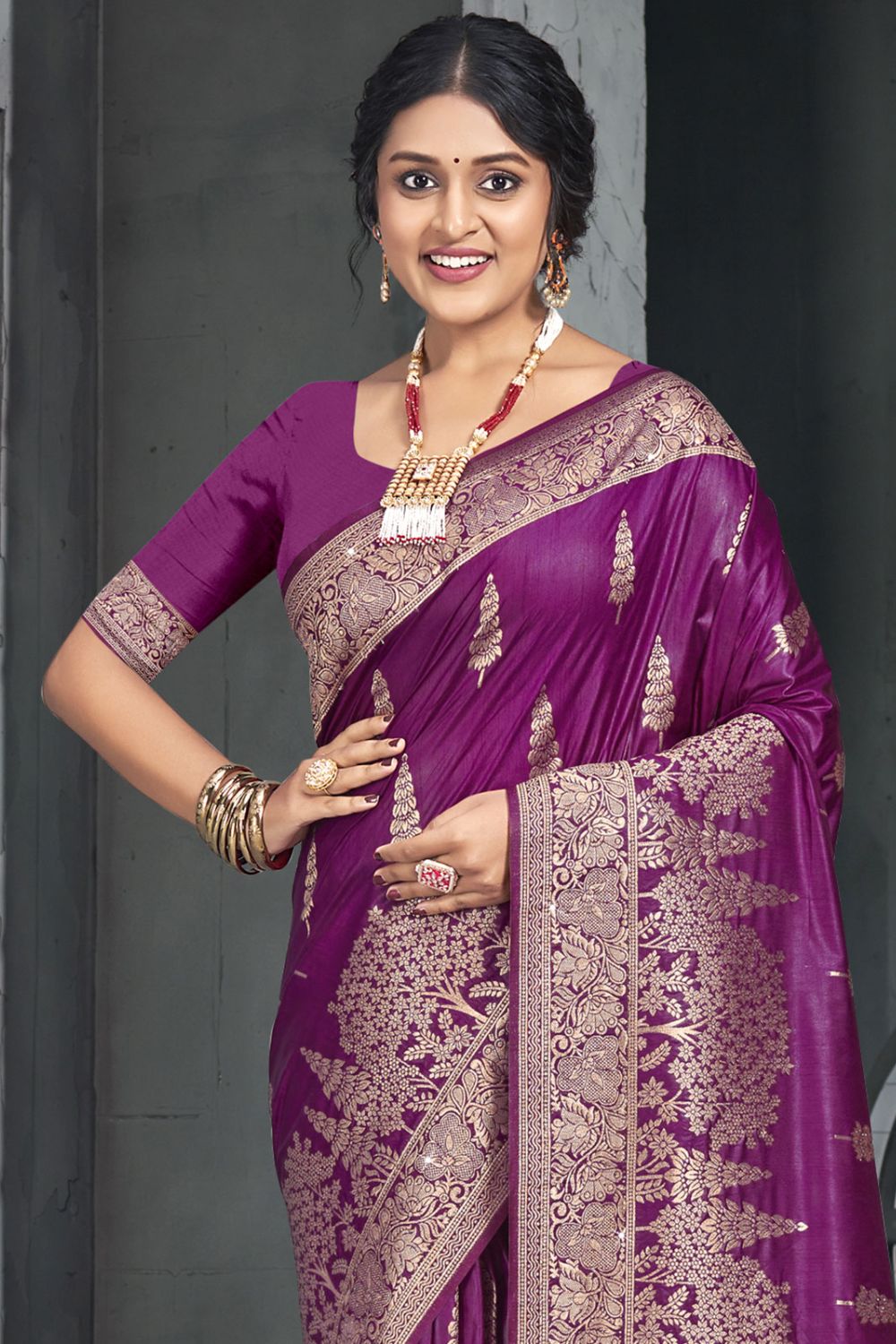 Purple Silk Woven Work Saree