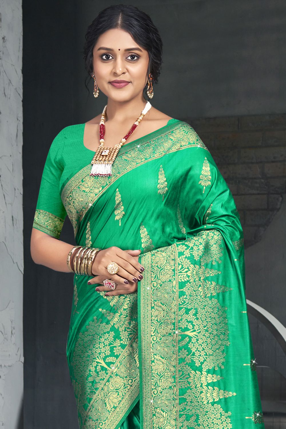 Sea Green Silk Woven Work Saree