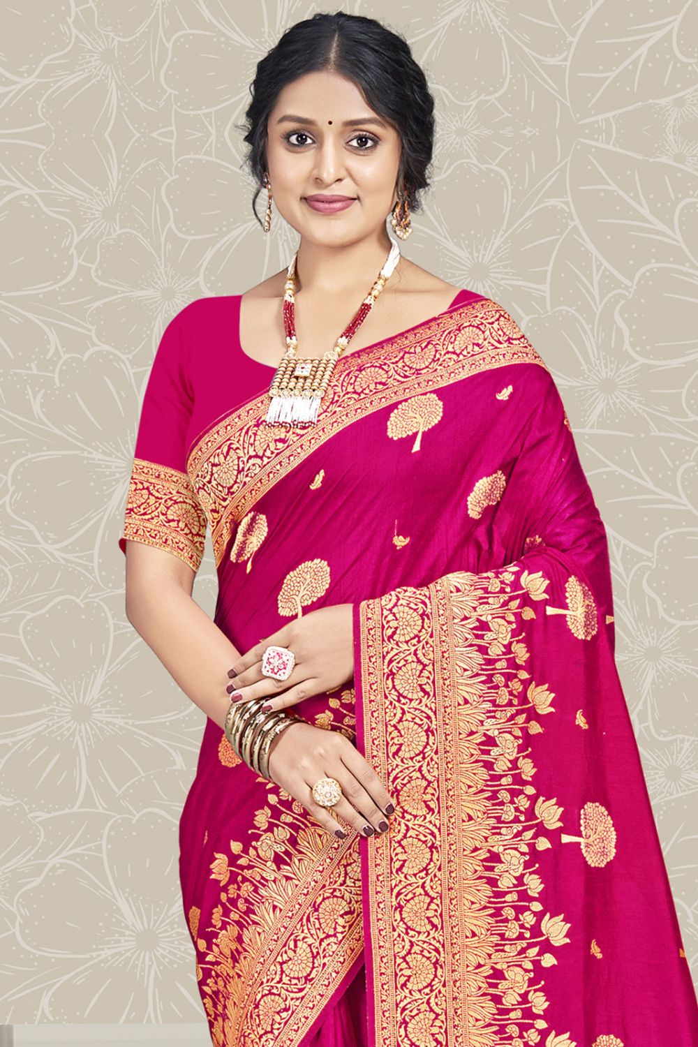 Rani Pink Silk Woven Work Saree