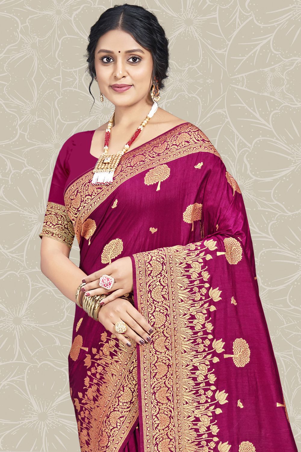 Magenta Silk Woven Work Saree