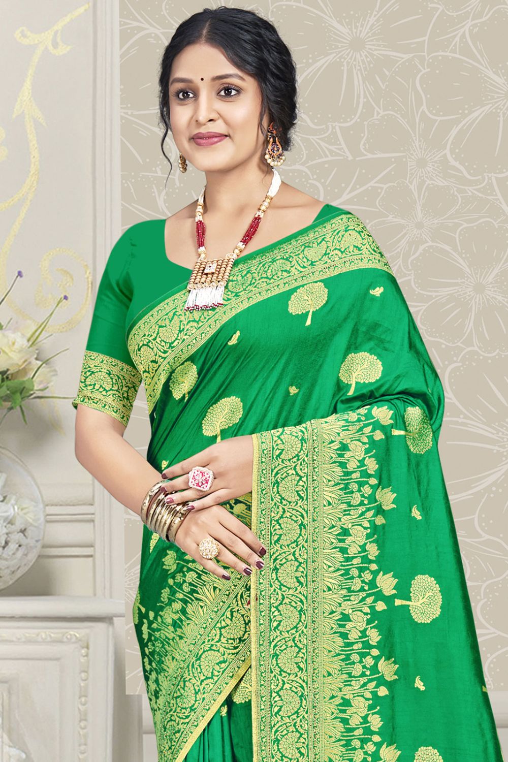 Sea Green Silk Woven Work Saree