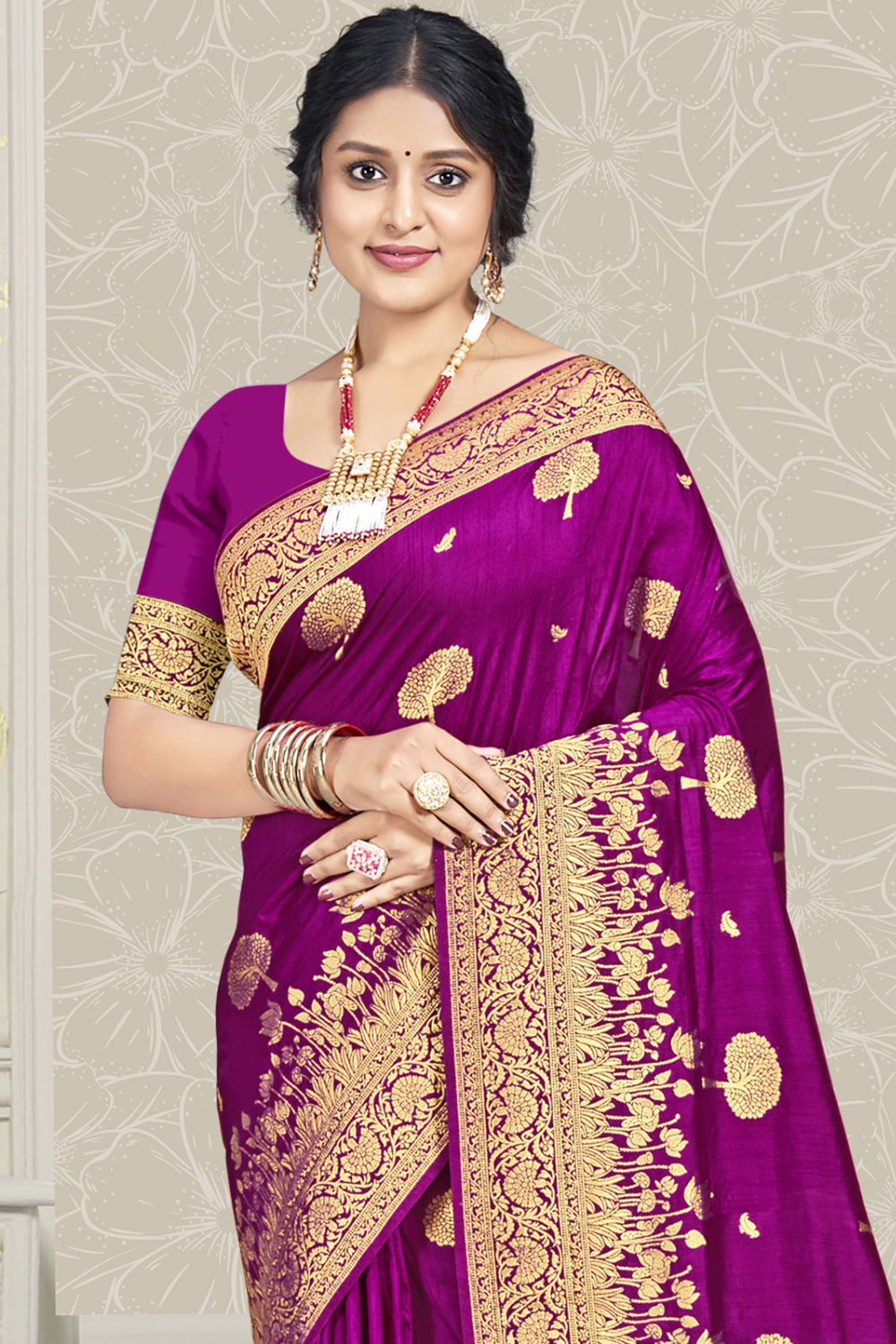 Purple Silk Woven Work Saree