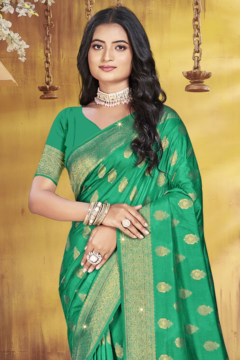 Sea Green Silk Woven Work Saree