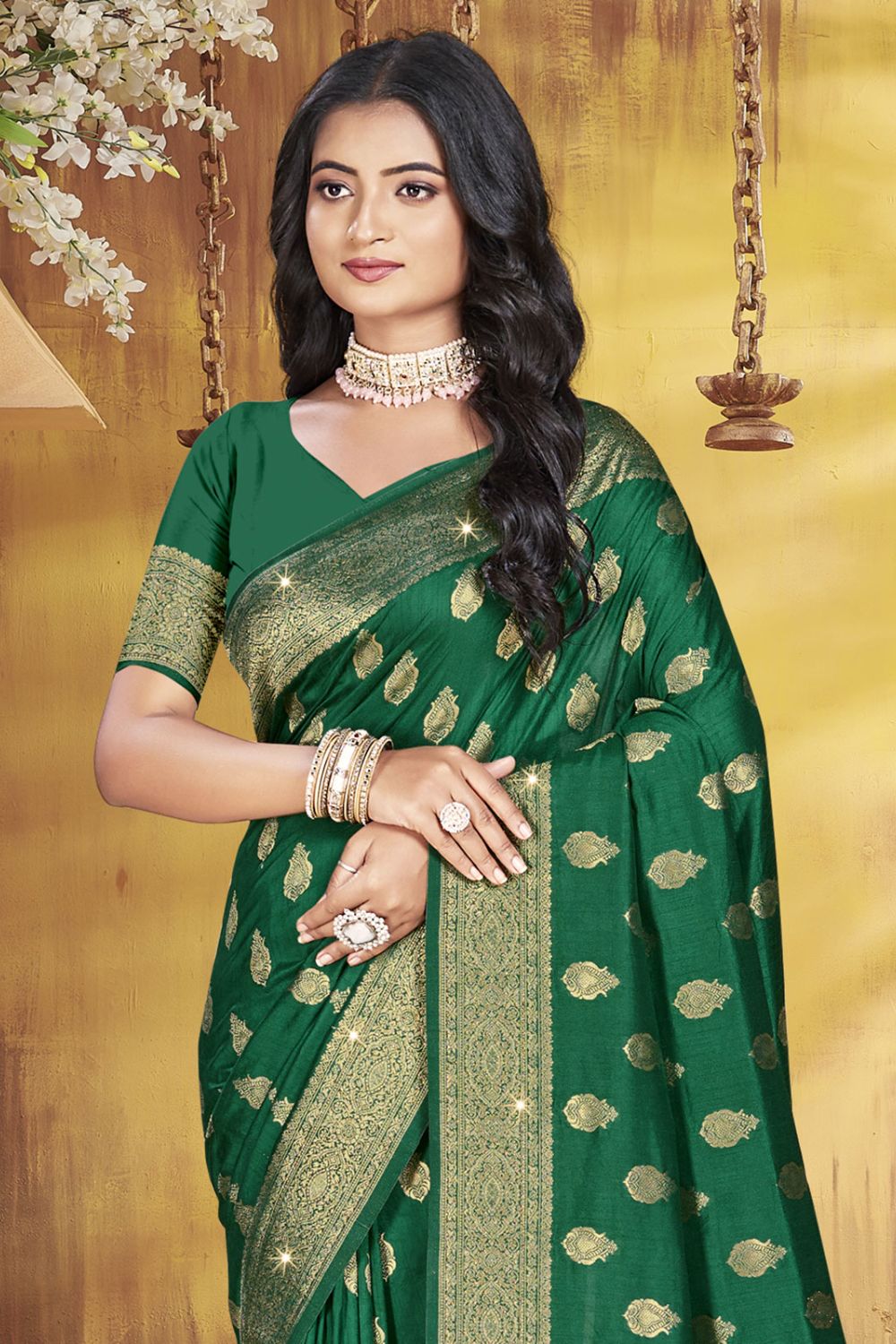 Green Silk Woven Work Saree