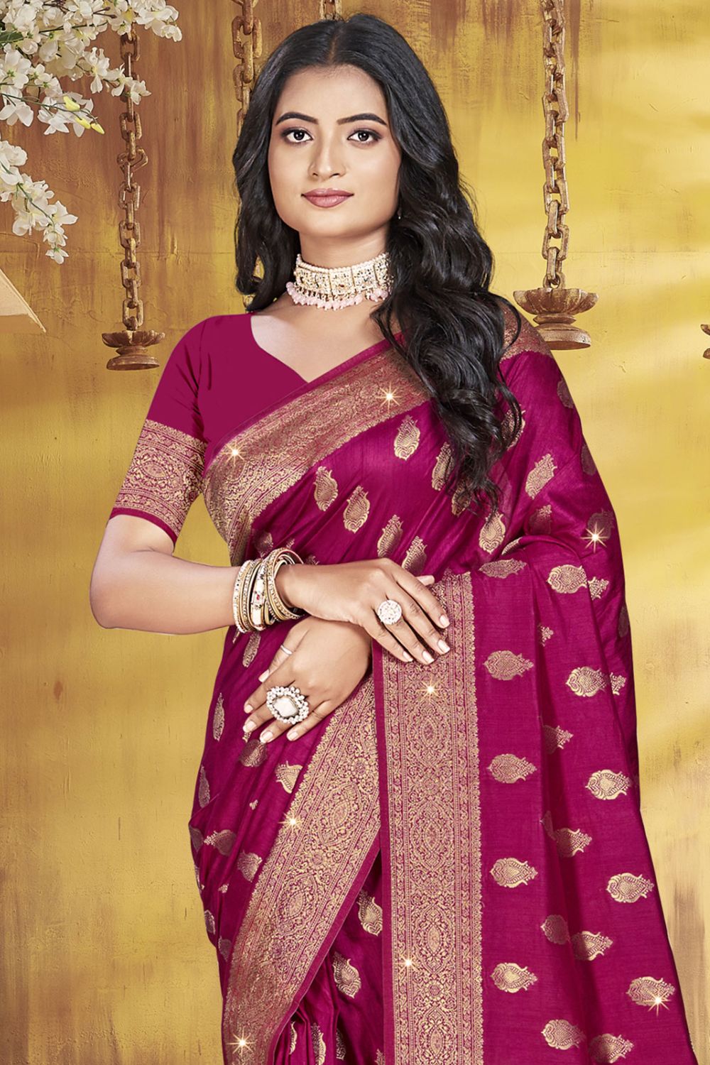 Wine Silk Woven Work Saree