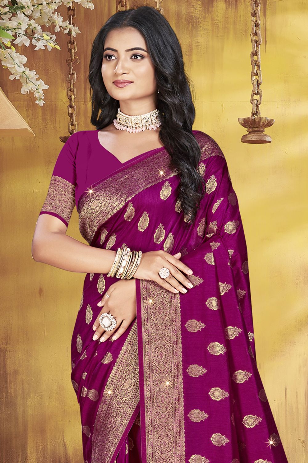 Wine Silk Woven Work Saree