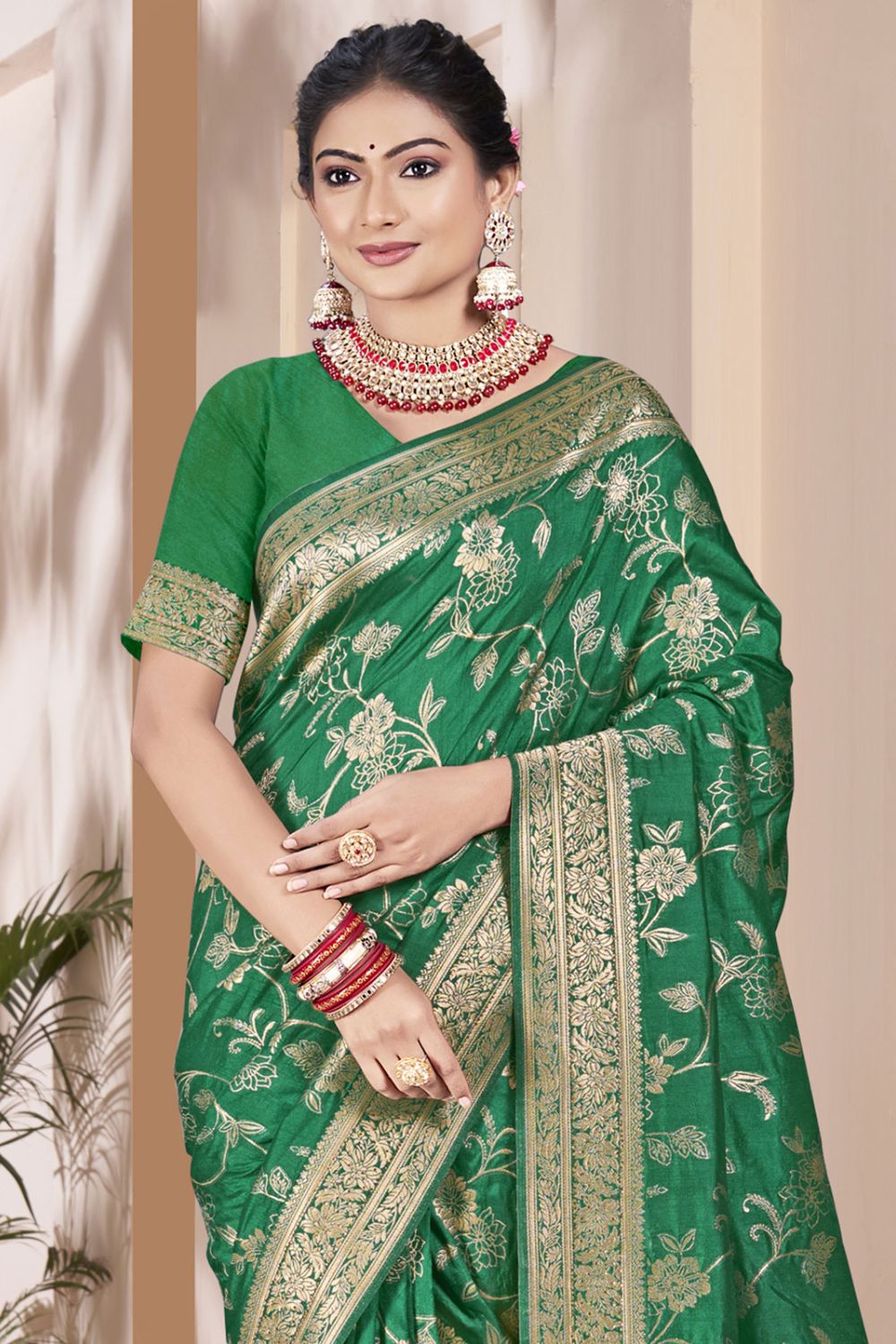 Green Silk Woven Work Saree