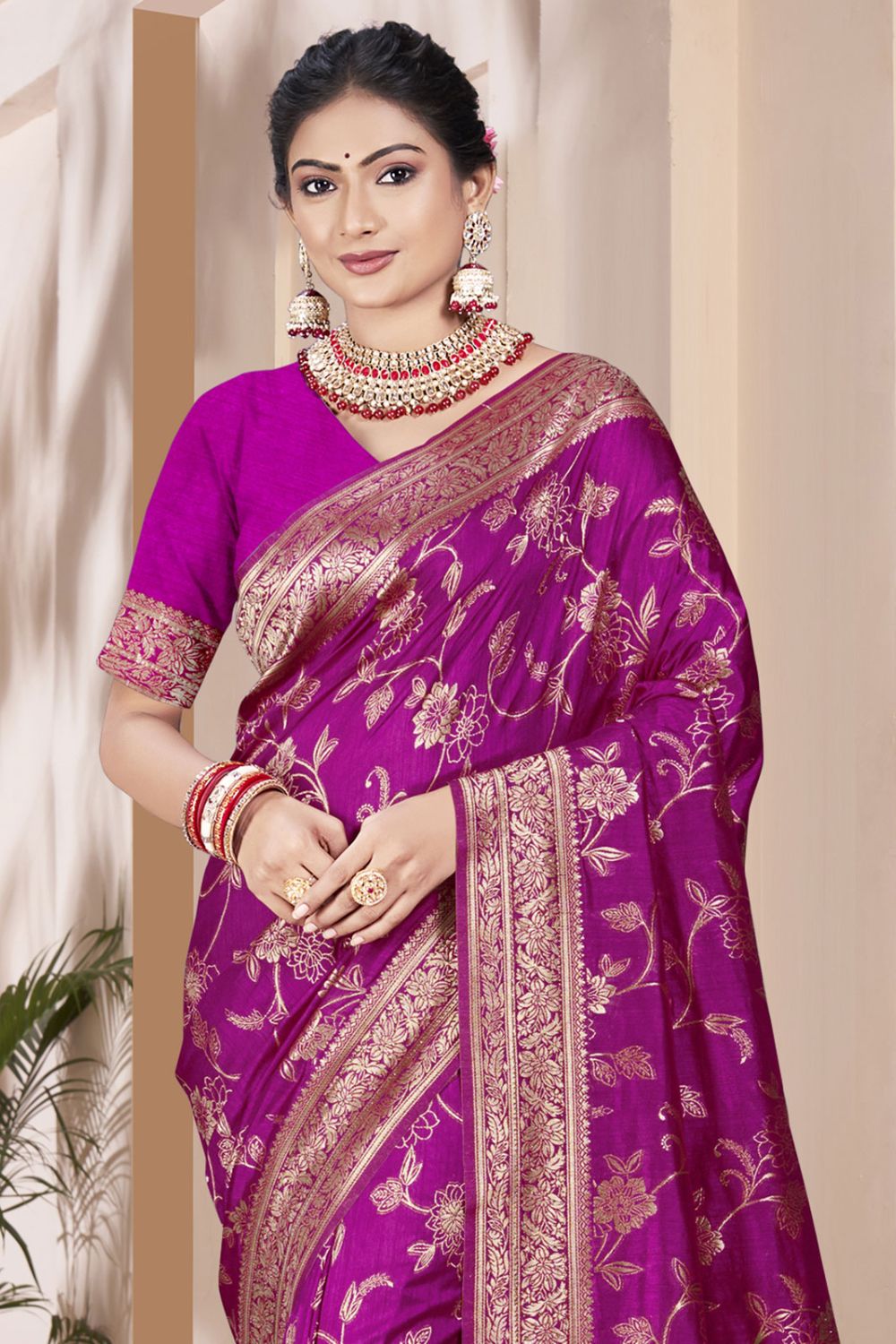 Purple Silk Woven Work Saree