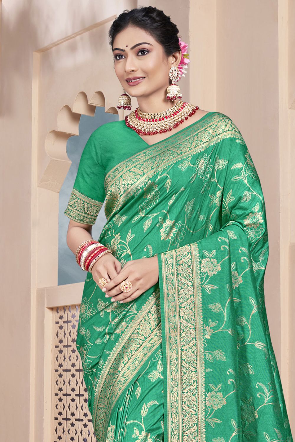 Sea Green Silk Woven Work Saree