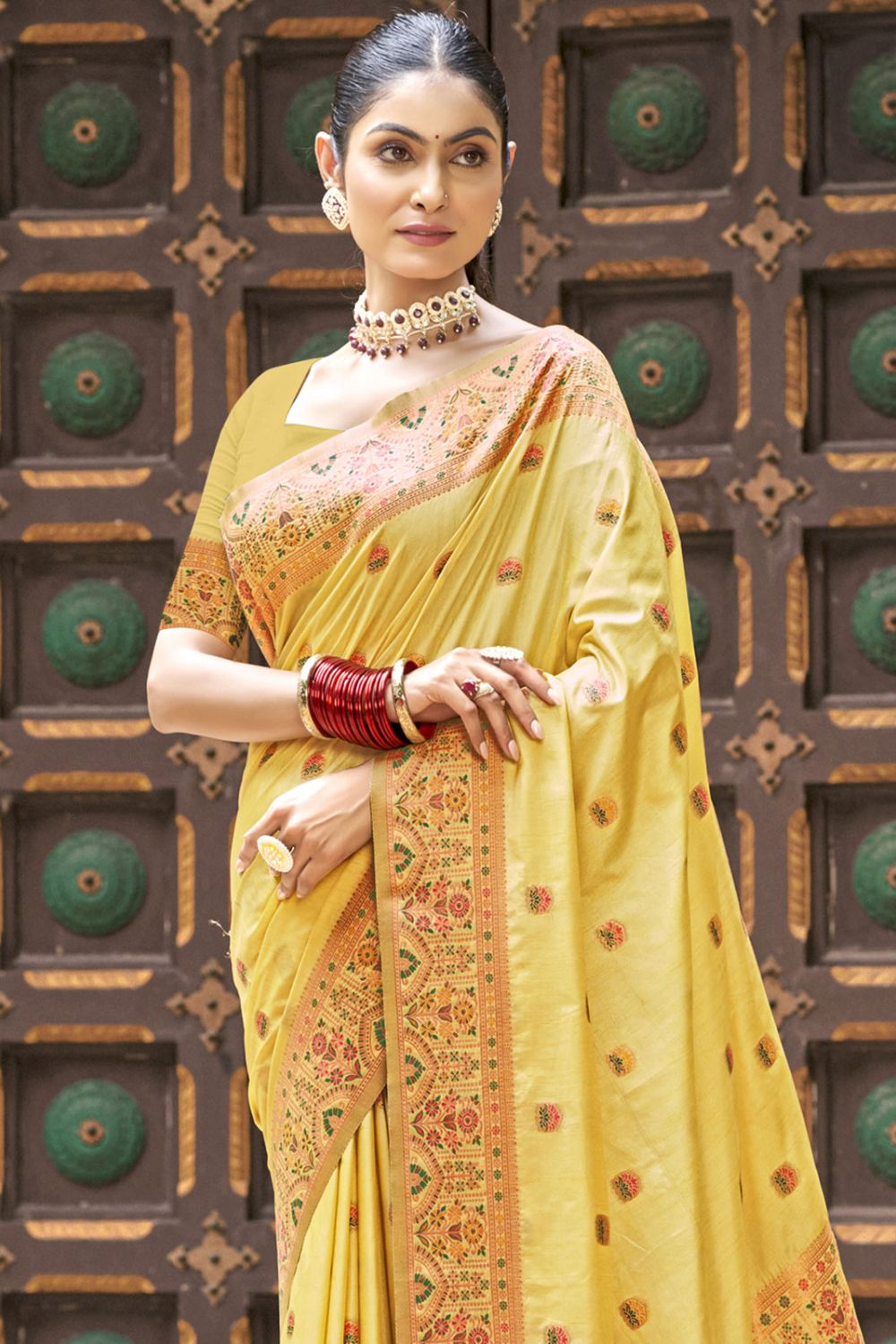 Yellow Silk Woven Saree