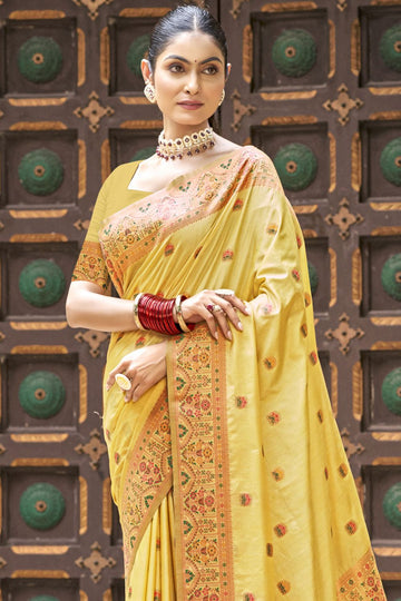 Yellow Weaving Work Silk Saree