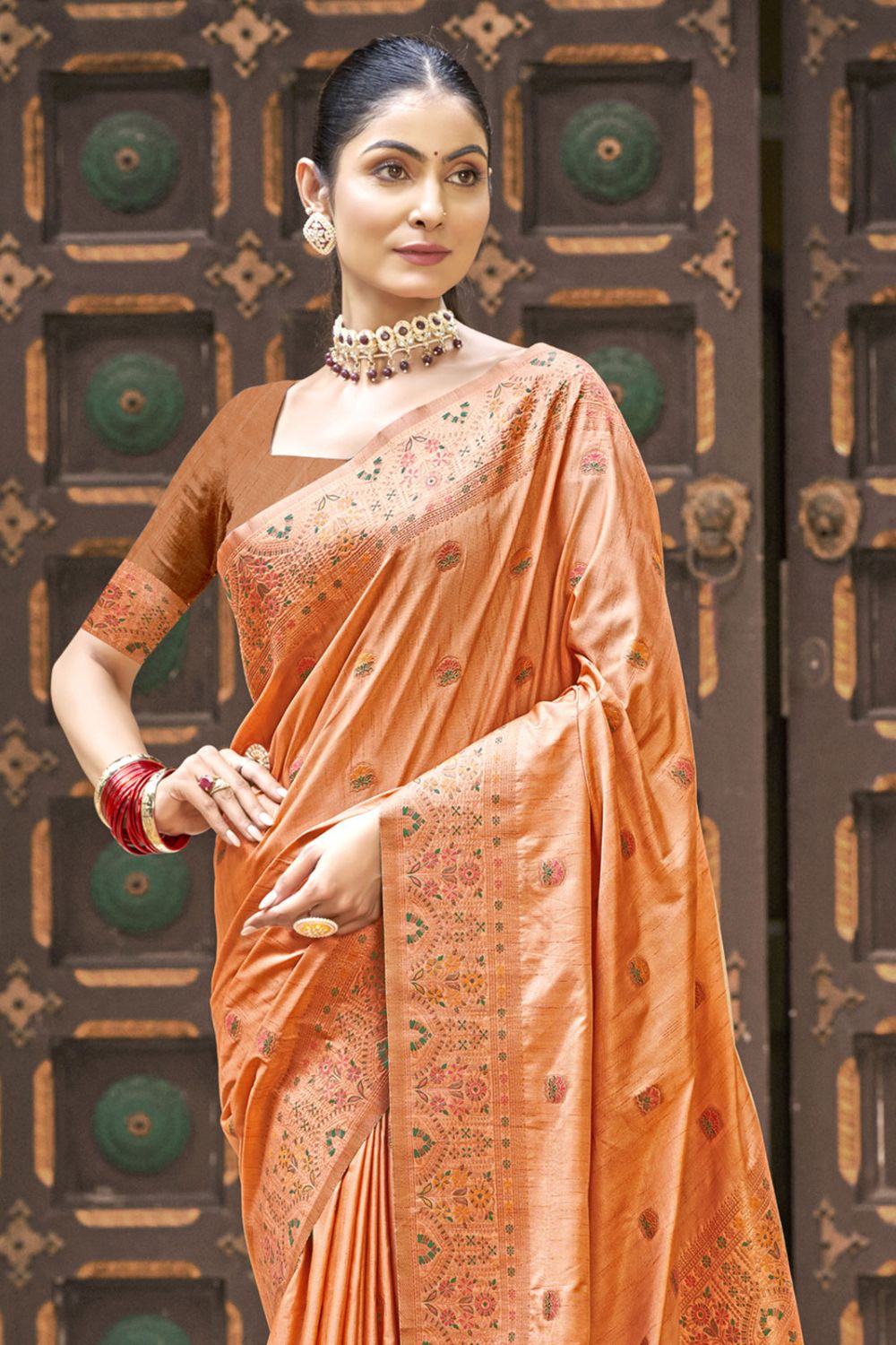 Orange Silk Woven Saree