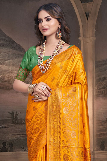 Golden Yellow Weaving Work Silk Saree