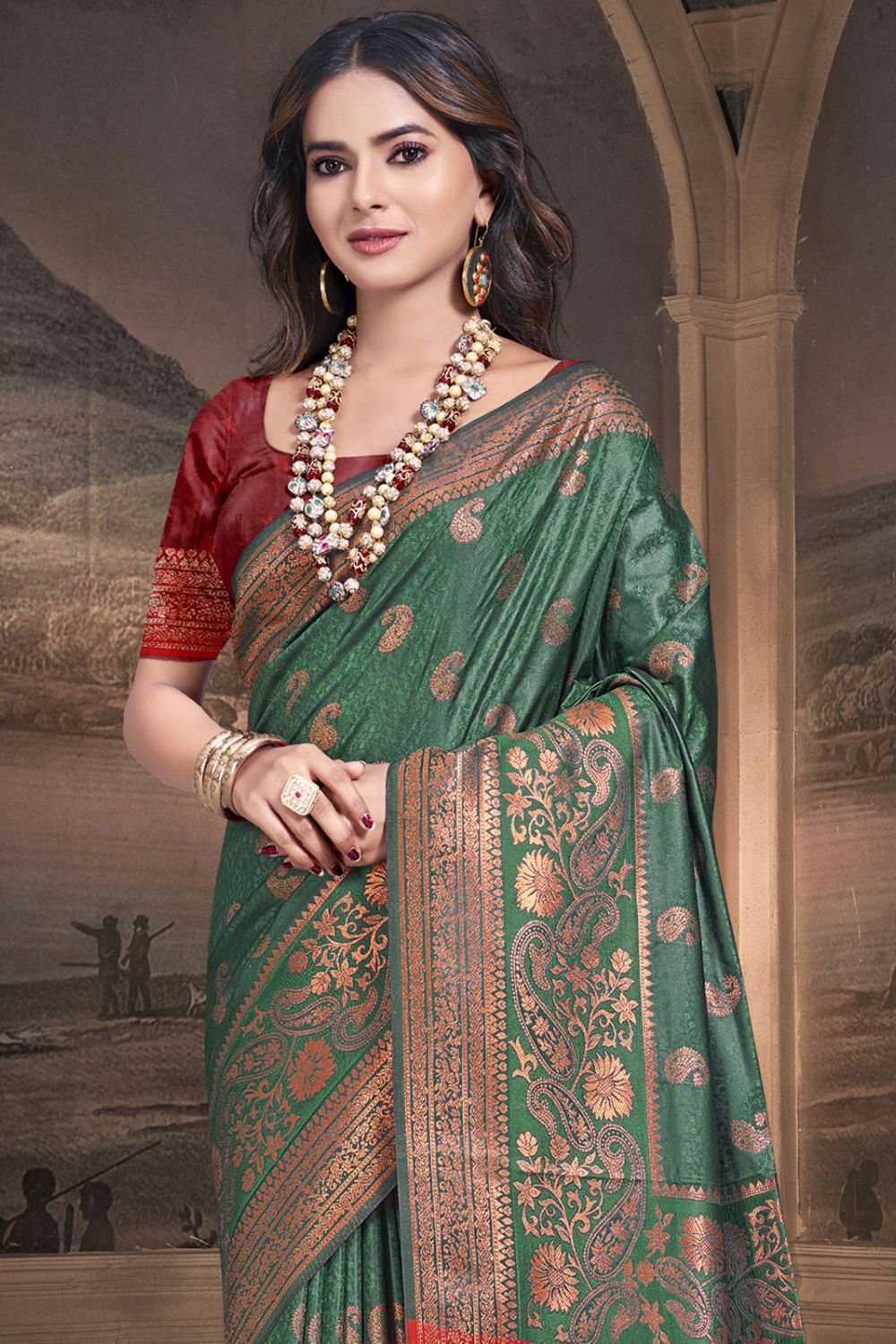 Green Silk Woven Work Saree