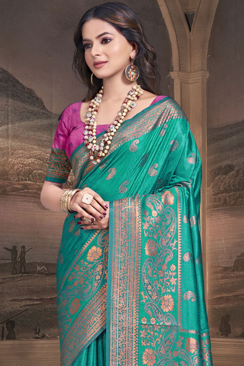 Rama Green Silk Woven Work Saree