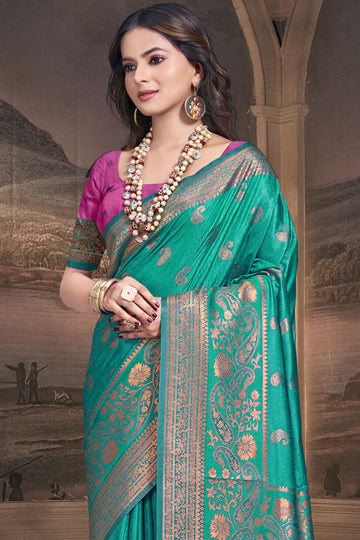 Rama Green Weaving Work Silk Saree