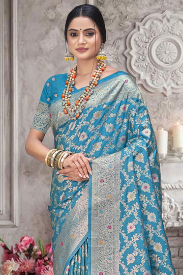 Sky Blue Weaving Work Silk Saree