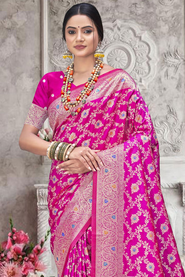 Rani Pink Weaving Work Silk Saree