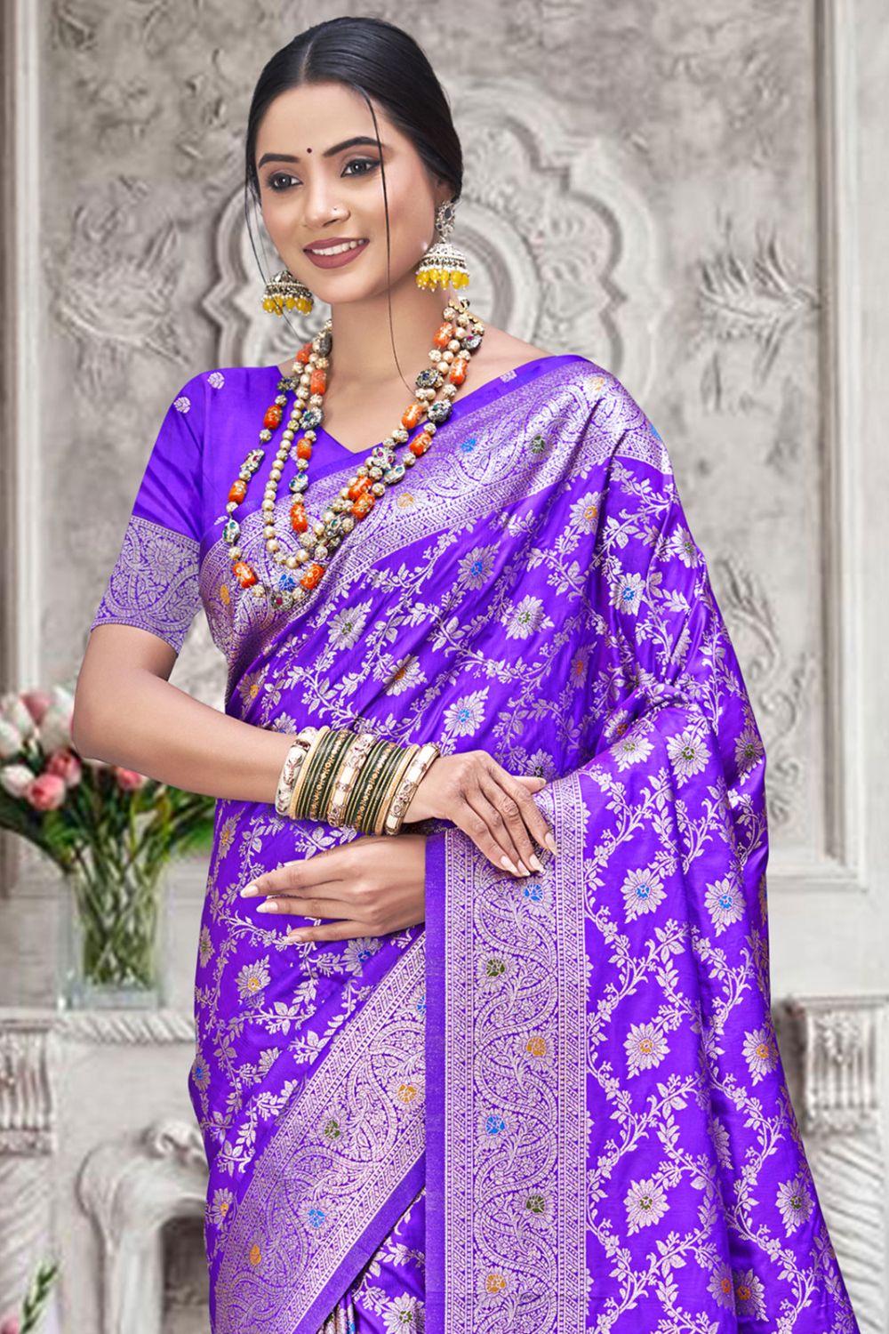 Purple Silk Woven Work Saree