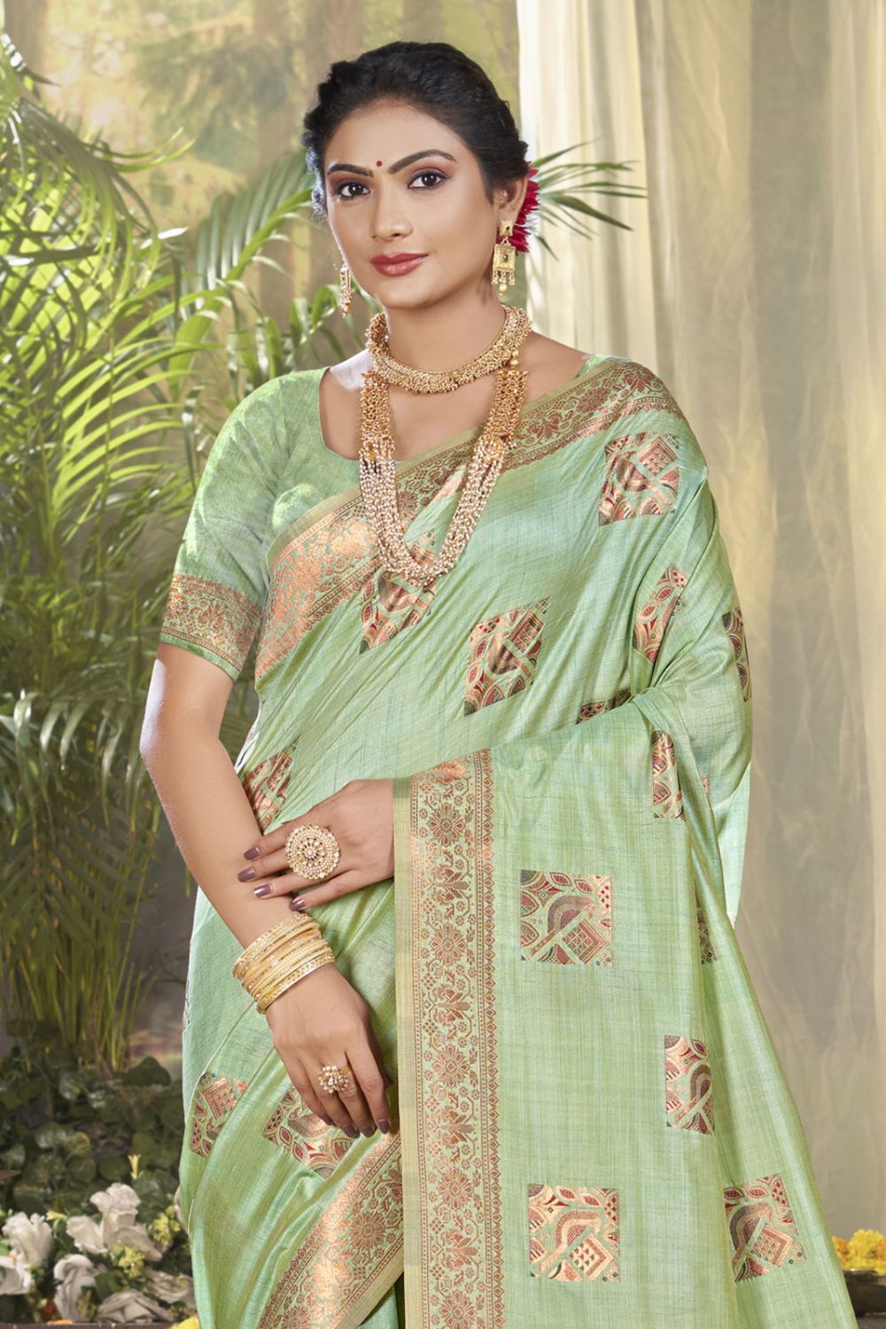 Pastel Green Silk Woven Work Saree