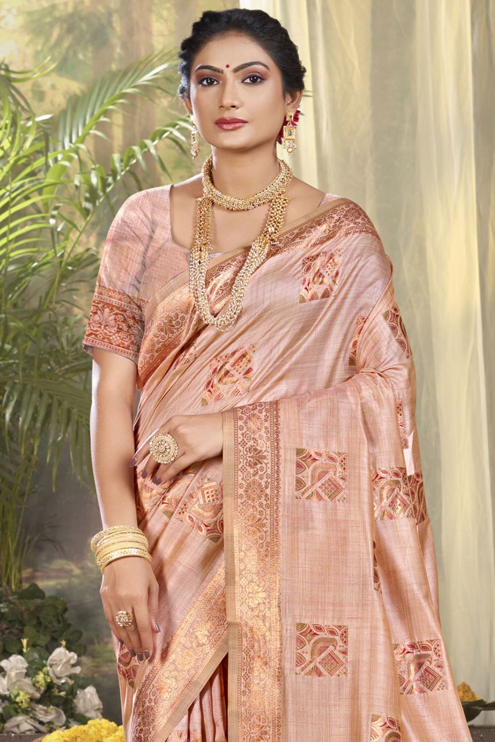 Blush Pink Silk Woven Work Saree