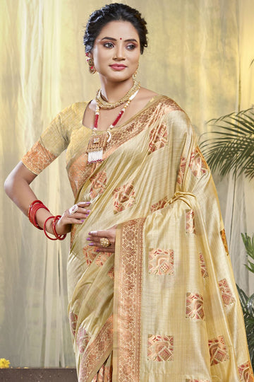 Beige Weaving Work Silk Saree