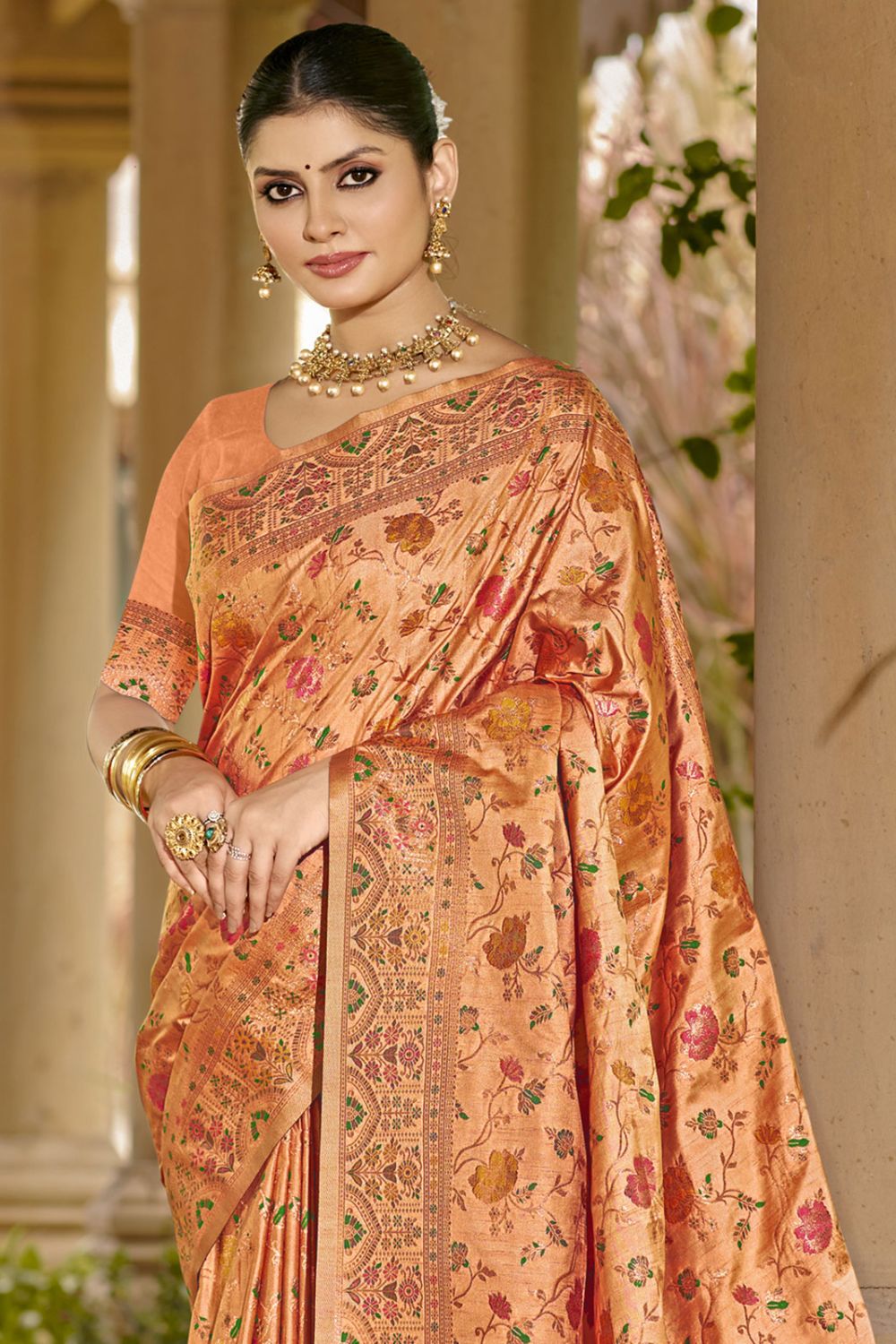 Orange Silk Woven Work Saree