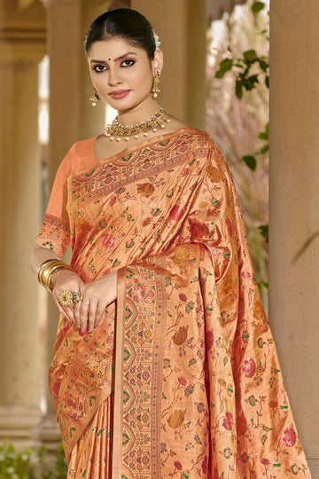 Orange Weaving Work Silk Saree