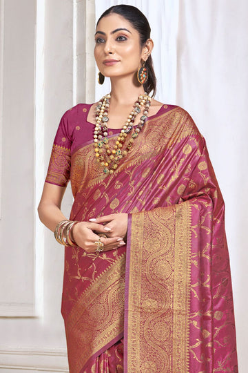 Rouge Pink Weaving Work Silk Saree