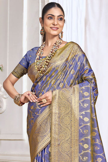 Lavender Weaving Work Silk Saree