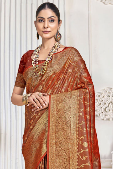 Maroon Weaving Work Silk Saree