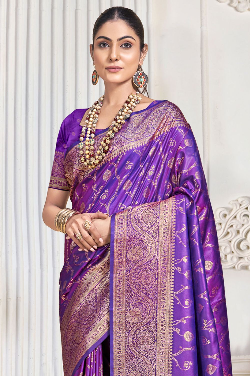 Purple Silk Woven Work Saree