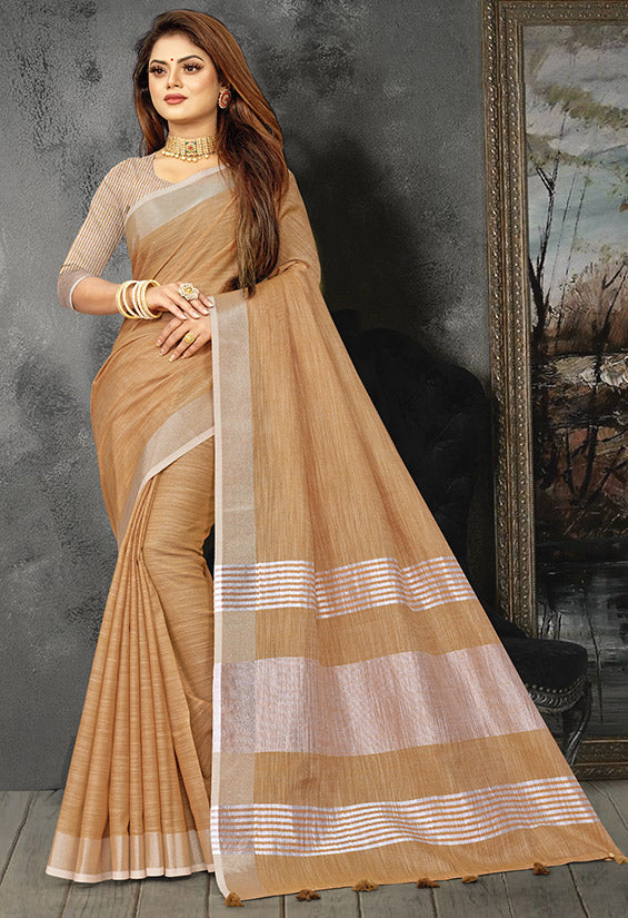 Cantaloupe Linen Saree for Party