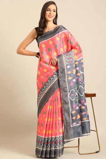 Cherry Pink Cotton Patola Print Saree