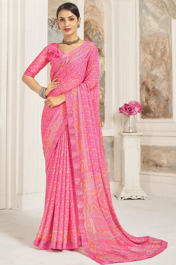 Cherry Pink Printed Casual Wear Saree