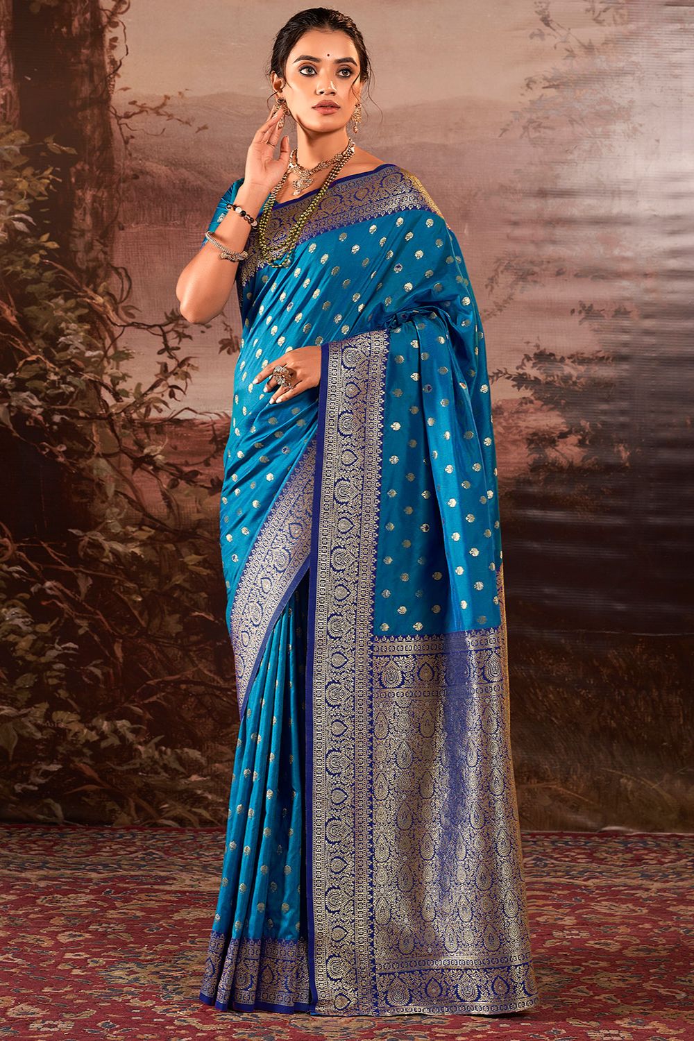 Cobalt Blue Zari Weaving Work Banarasi Silk Saree for Wedding