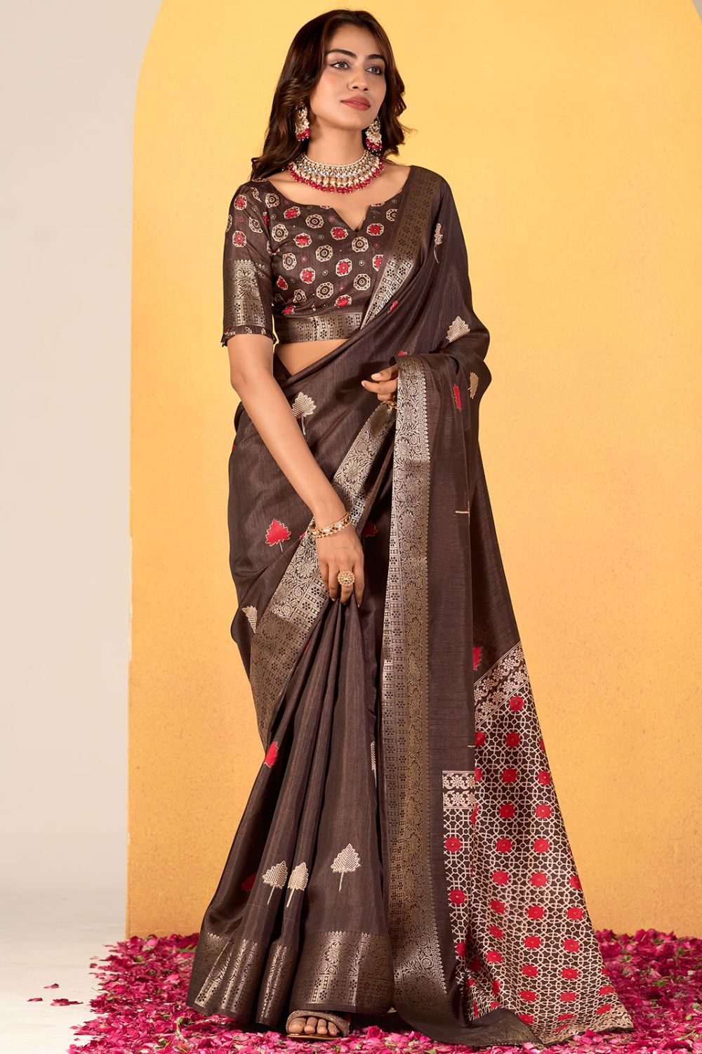 Coffee Brown Dola Silk Saree for Festival