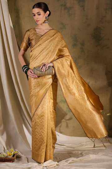 Cream Banarasi Silk Woven Saree for Festival