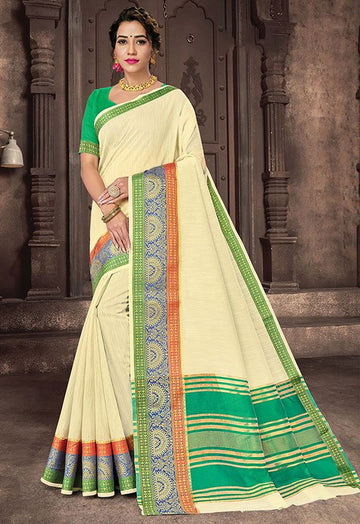 Cream Cotton Handloom Saree for Festival