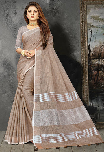 Dusty Beige Linen Saree for Party